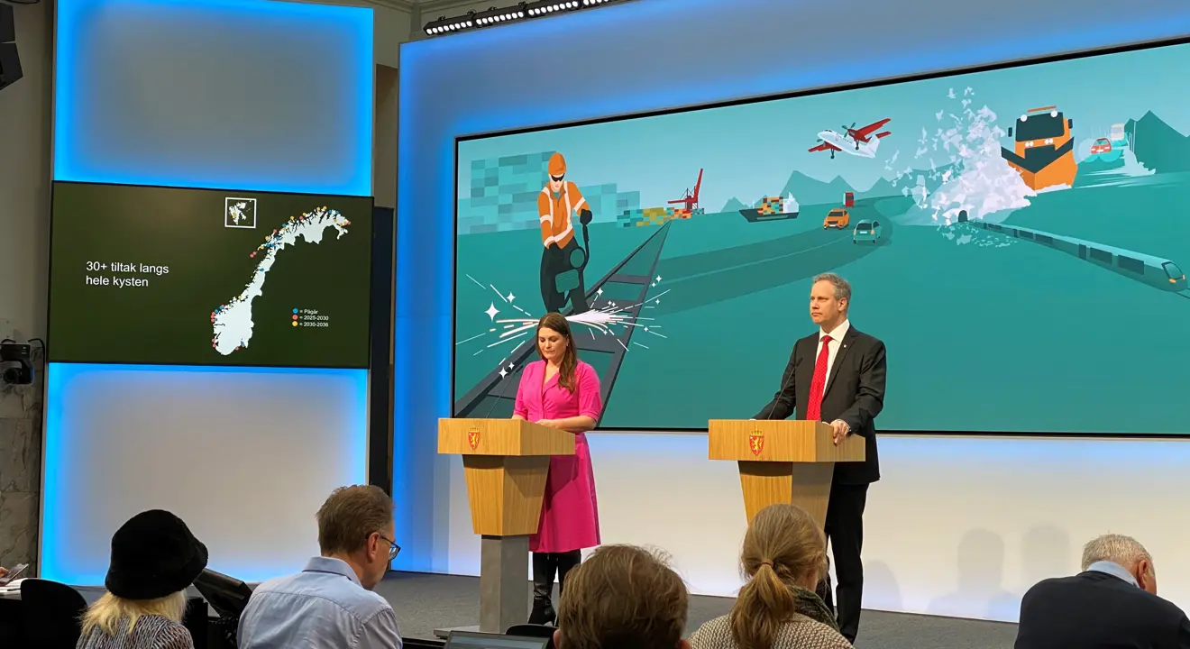 Samferdselsminister Jon-Ivar Nygård og fiskeri- og havminister Cecilie Myrseth presenterte 22. mars Nasjonal transportplan 2025-2036