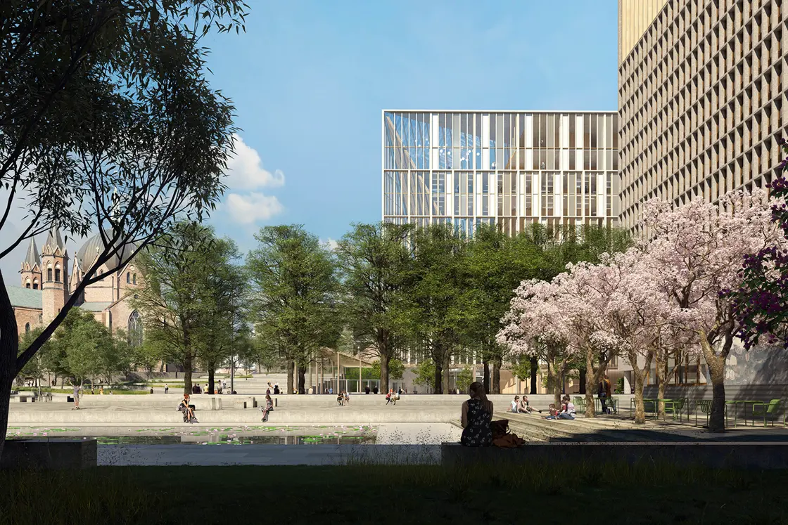 Illustrasjon av hvordan Johan Nygaardsvolls plass kan se ut i det nye regjeringskvartalet.