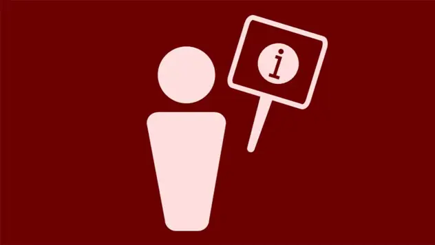 Ikon med person som holder et info.skilt